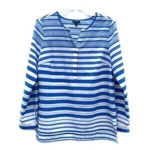 Talbots Blue Stripe Adjustable Sleeve Blouse Top Medium Petite PM